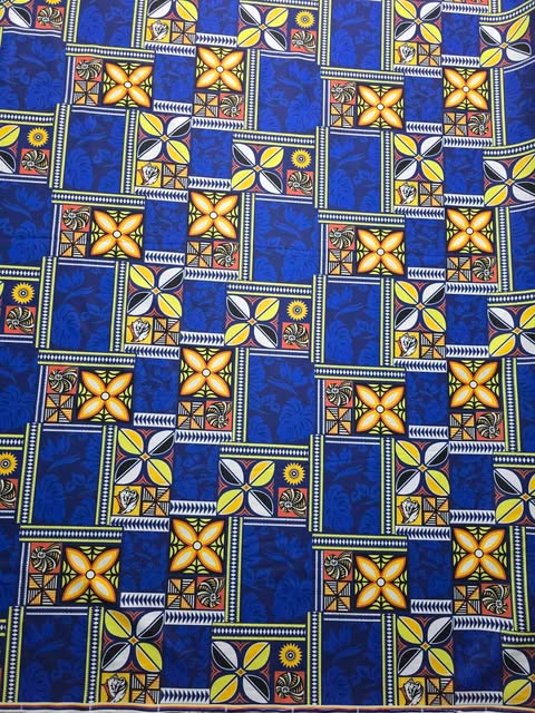 PolyMatt 1.5meters wide Yellow Tapa on Blue