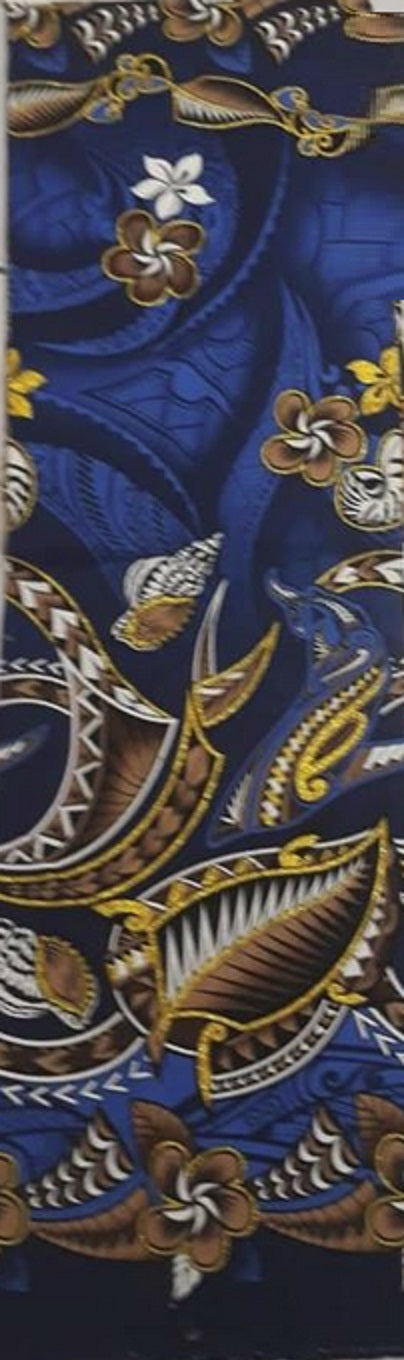 Dobby Cotton Turtle or Conch Shell Tapa Design with Gold Glitters